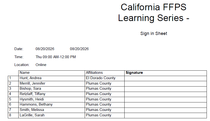 The PDF download view of the registered learner list