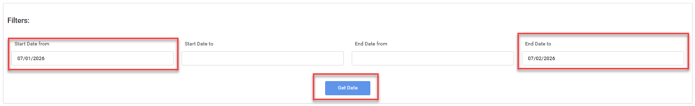Figure 3. Using Start Date from and End Date to as the filter.