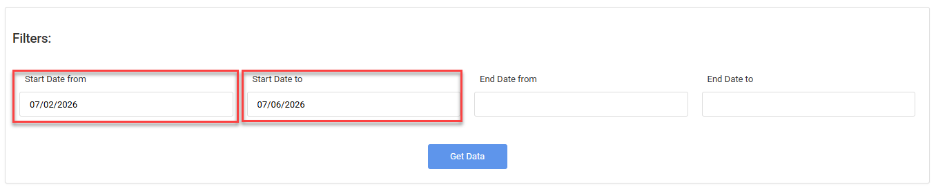 Figure 4. Using Start Date from and Start Date to as the filter.